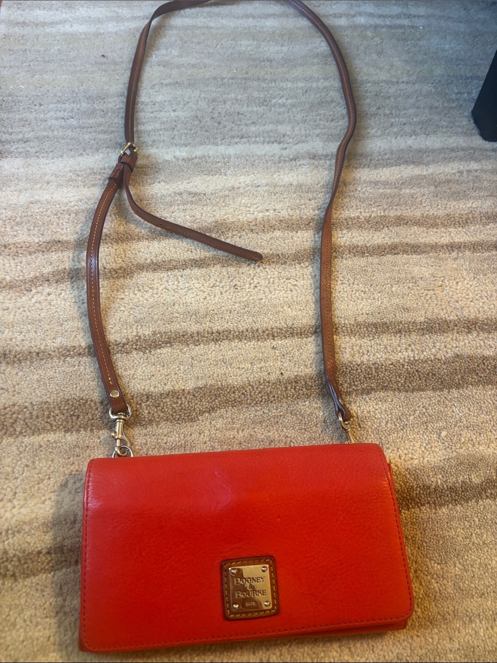 Dooney & Bourke Red Leather Crossbody with Brown Strap